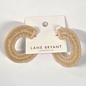 NWT Lane Bryant Woven Raffia Hoop Earrings - Boho Chic Beige